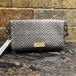 Consuela  lexMetallic Silver Woven Clutch